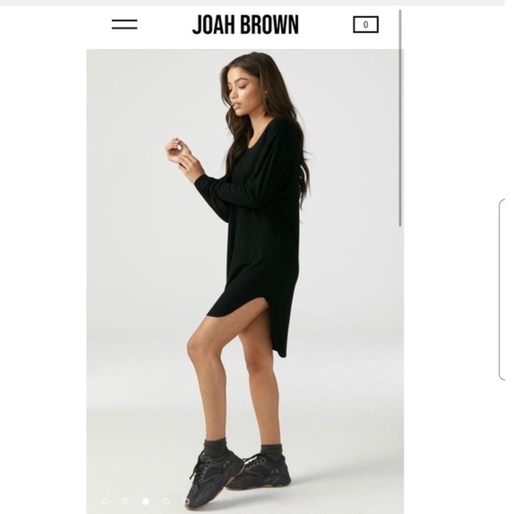 Joah Brown Black Oversized Long Sleeve Scoop Neck Tunic High Low Hem One Size